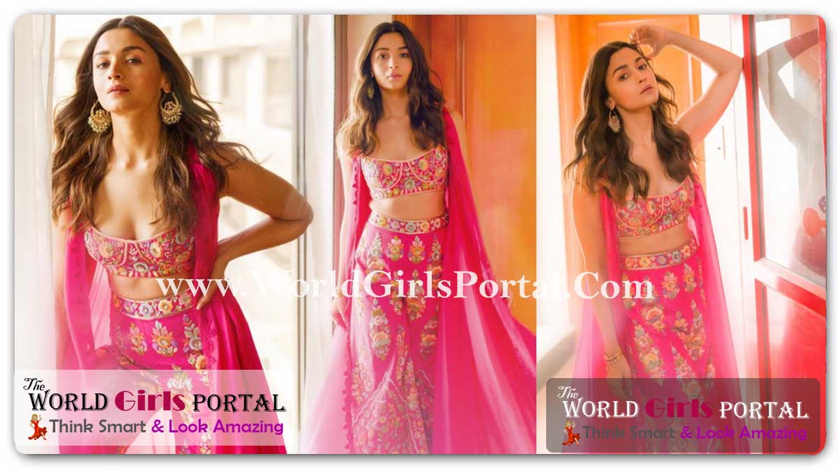 Alia Bhatt bright pink embroidered bralette and flared pants set with stunning cape will inspire your bridesmaid look this wedding season