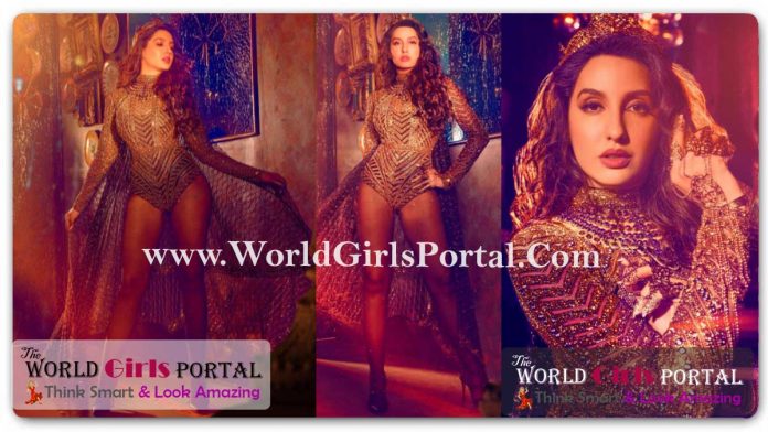 Nora Fatehi Sheer Sequinned Bodysuit: #NoraFatehi is the ultimate fashion queen in bold sequined bodysuit, cape
