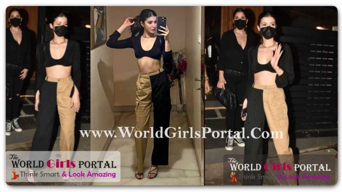 Shanaya Kapoor black full-sleeved crop top with two toned trousers #ShanayaKapoor nails her OOTN in THESE classy yet funky two toned trousers
