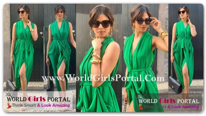 Malavika Mohanan Green Wrap Dress: #Malavika paired the breezy chic wrap dress with some cool accessories - Indian Actress Fashion News