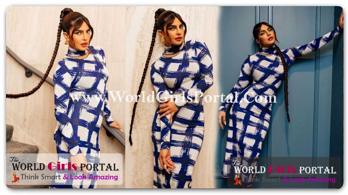 Priyanka Chopra hair into a long braid: #Priyanka in fitted blue dress promotes Matrix Resurrections: Lilly Singh, Paris Hilton react to new pics