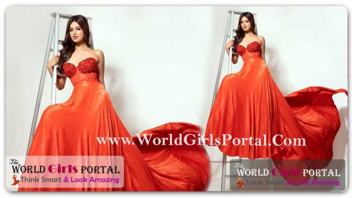 Harnaaz Sandhu Orange Gown looking So Sexy Avtar #corset-style #Sleeveless #Off-Shoulder