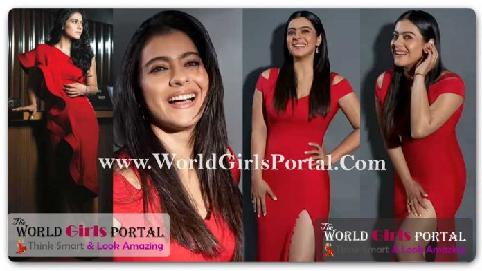 Kajol Ravishing Red Gown Outfit with a Jaw-Dropping Thigh Slit