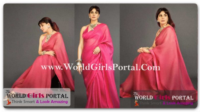 Kirti Kulhari Pink Saree with a halter style blouse tied at the back Outfit - Indian Actress Fashion Style
