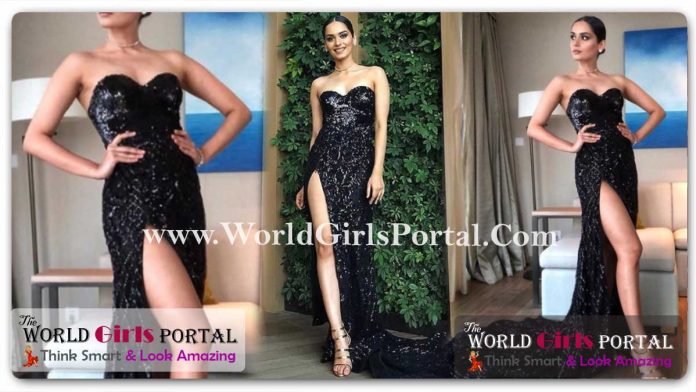 Manushi Chhillar black sequin gown Outfit takes party wear up a notch - Indian Model Fashion Style