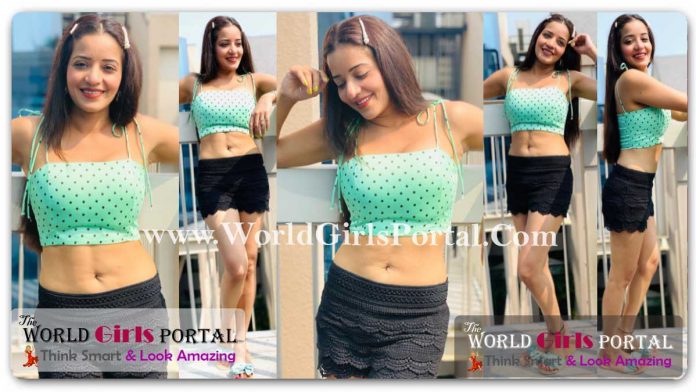 Monalisa crop top and black short skirt, Light Blue Polka Dot Short Top Outfit Style