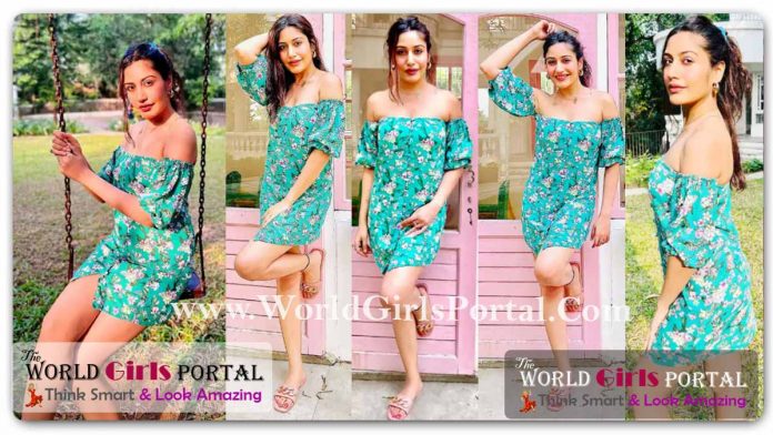 Surbhi Chandna Floral Blue off-shoulder Dress looks hot and sexy - Indian Television Actress Fashion