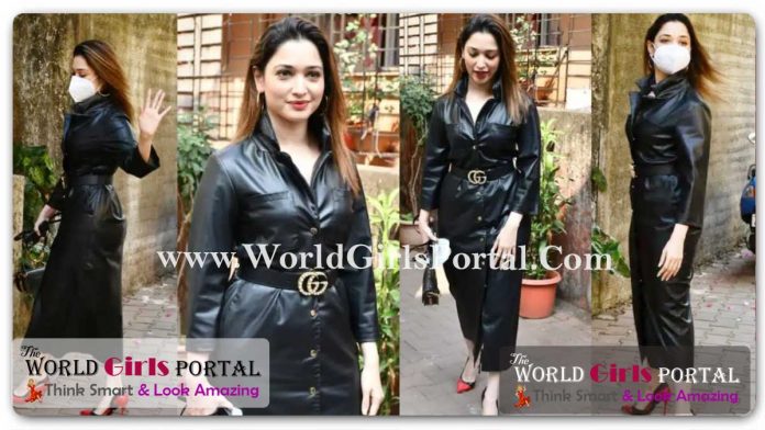 Tamannaah Bhatia black leather dress shows us a brand new way to embrace the trend Fashion Outfit