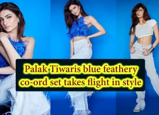 Palak Tiwari blue co-ord set Season Look Fabulously Festive and white crop top outfit Palak Tiwari blue co-ord set Season Look Fabulously Festive and white crop top outfit